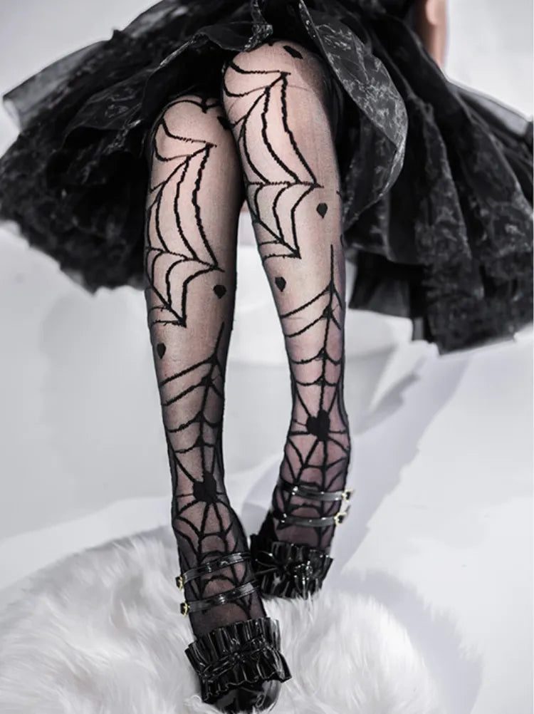 Black/White Spider Web Gothic Lolita Overknee Stockings
