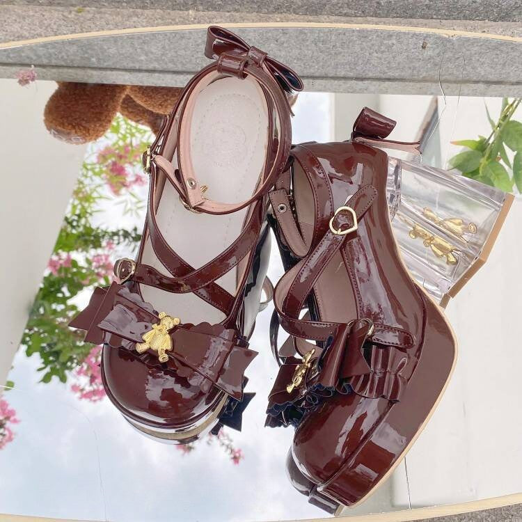 Mary Shoes High Platform Lolita Crisscross Jane - Details Brown -heel