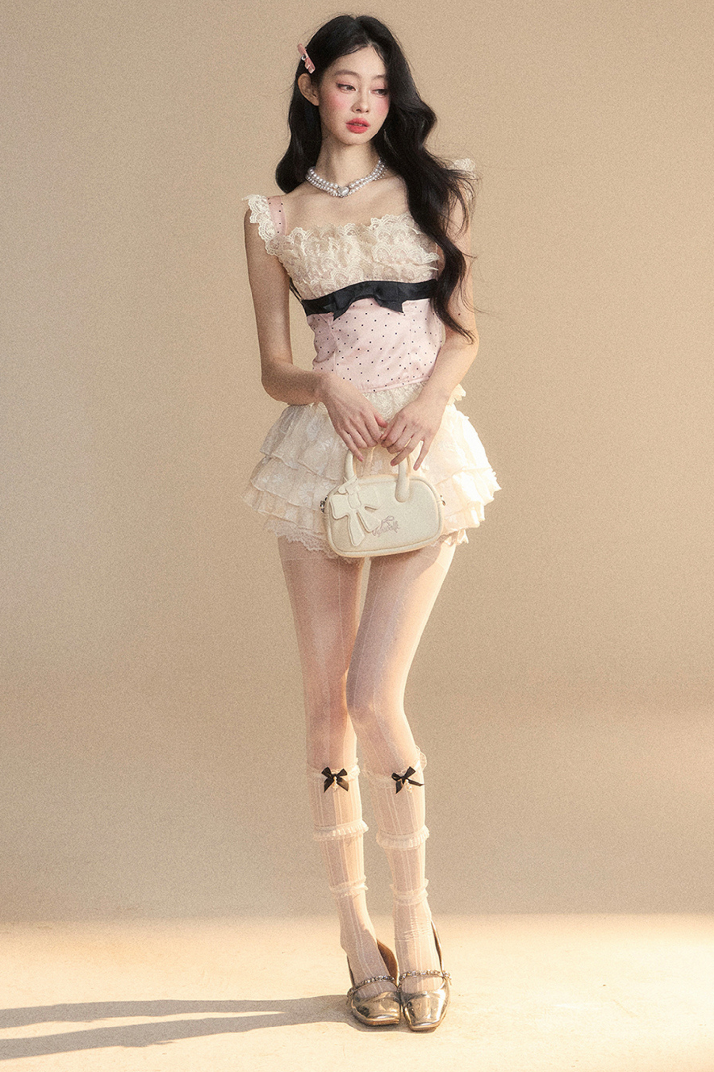 Reservations Top Tight Sleeveless Lace Dot Girly