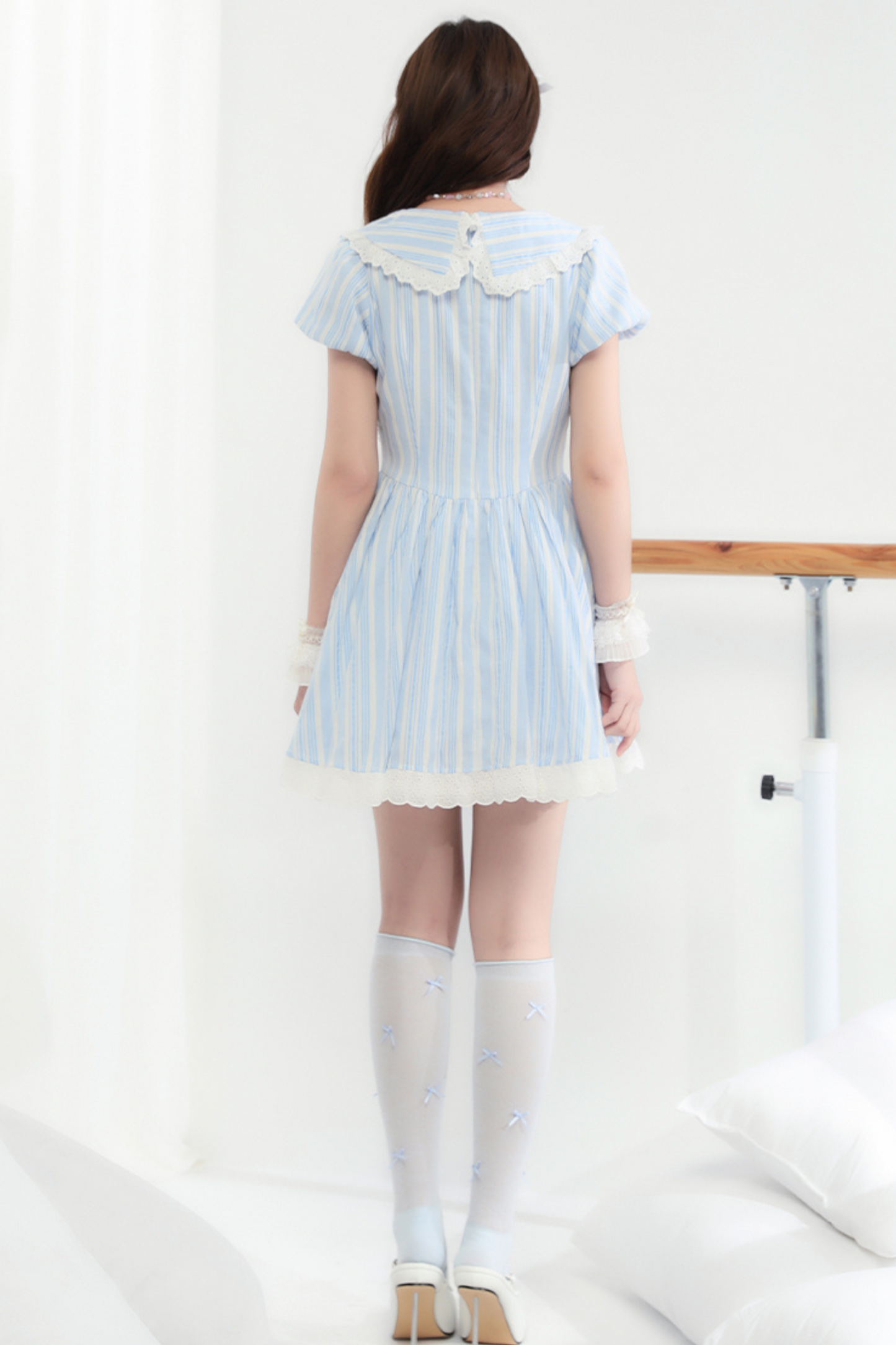 Kleid Schleife Spitze Blau Streifen