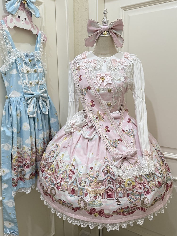 Skirt Pink Lolita Snow Print Country Jumper Stars and Sweet