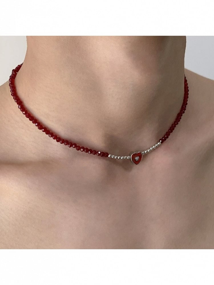 Red Beaded Heart Decoration Necklace - YSHXS
