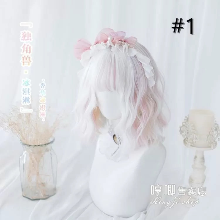 Bangs with White Curly Synthetic Ice Wig Cream Short Clearance-Unicorn