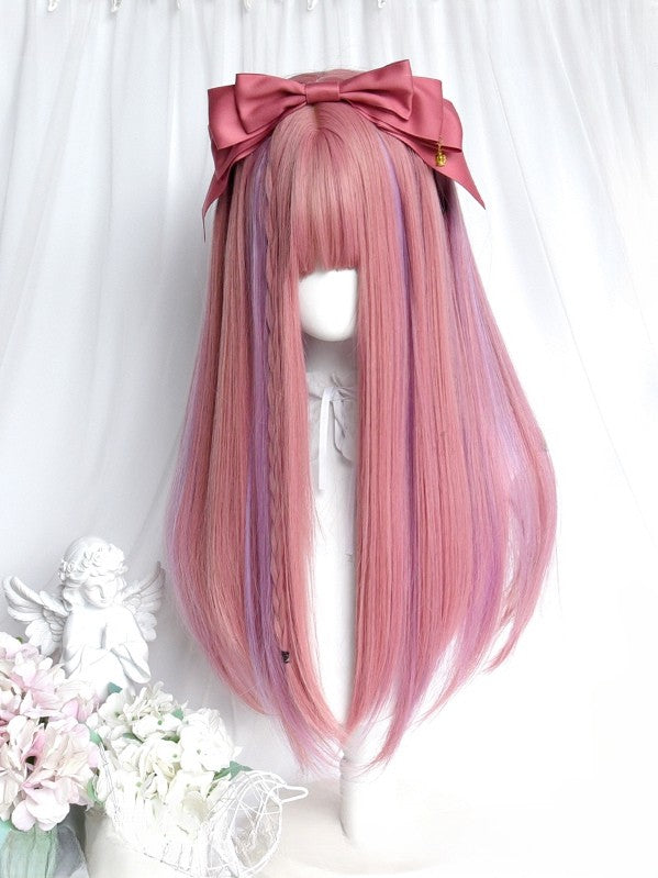 ストレートハイライトと60cmのピンクパープルウィッグ、前髪あり