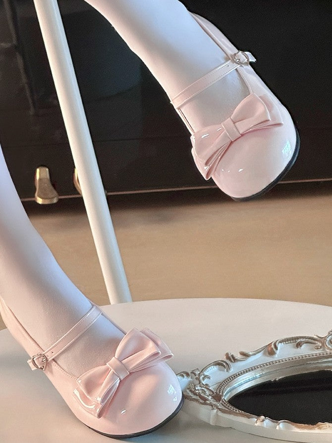 Zehentrenner mit Schleife, PU-Schnalle, Pink, süß, flach – mit Mary Round Lolita Heart