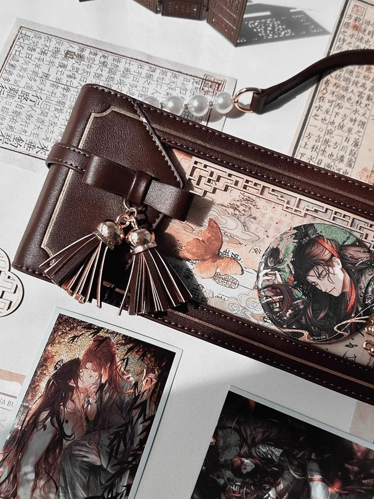 Schleife Braun Cheongsam Muster Blumentasche PU Akzent Ita Stil mit Fransen