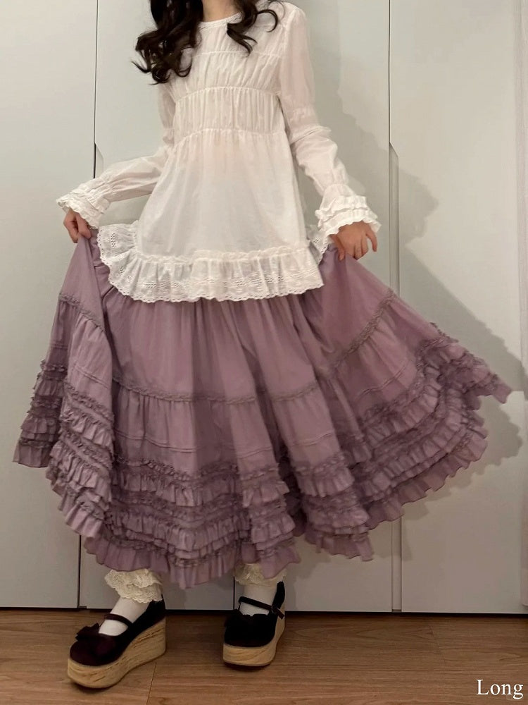Loose Skirt Ruffled Multi-Layer Lolita Cotton Hem Purple Elegant