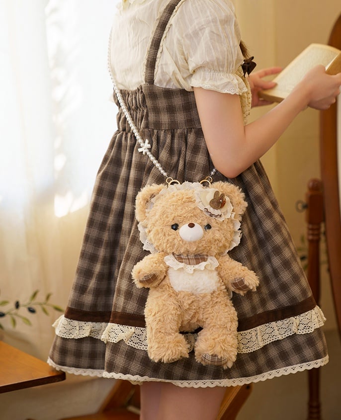 Pearl Strap Bag Interchangeable Artificial Bear Kawaii With Crossbody Plush Option