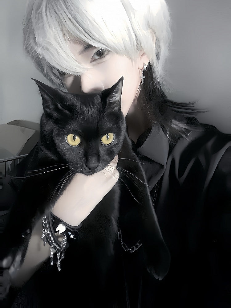 パンクなブラックパピーブレスレット(ボーンチャーム付き)