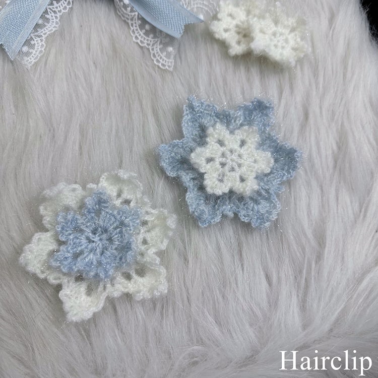 White Brooch/HairClip Knitted Lolita snowflake Blue