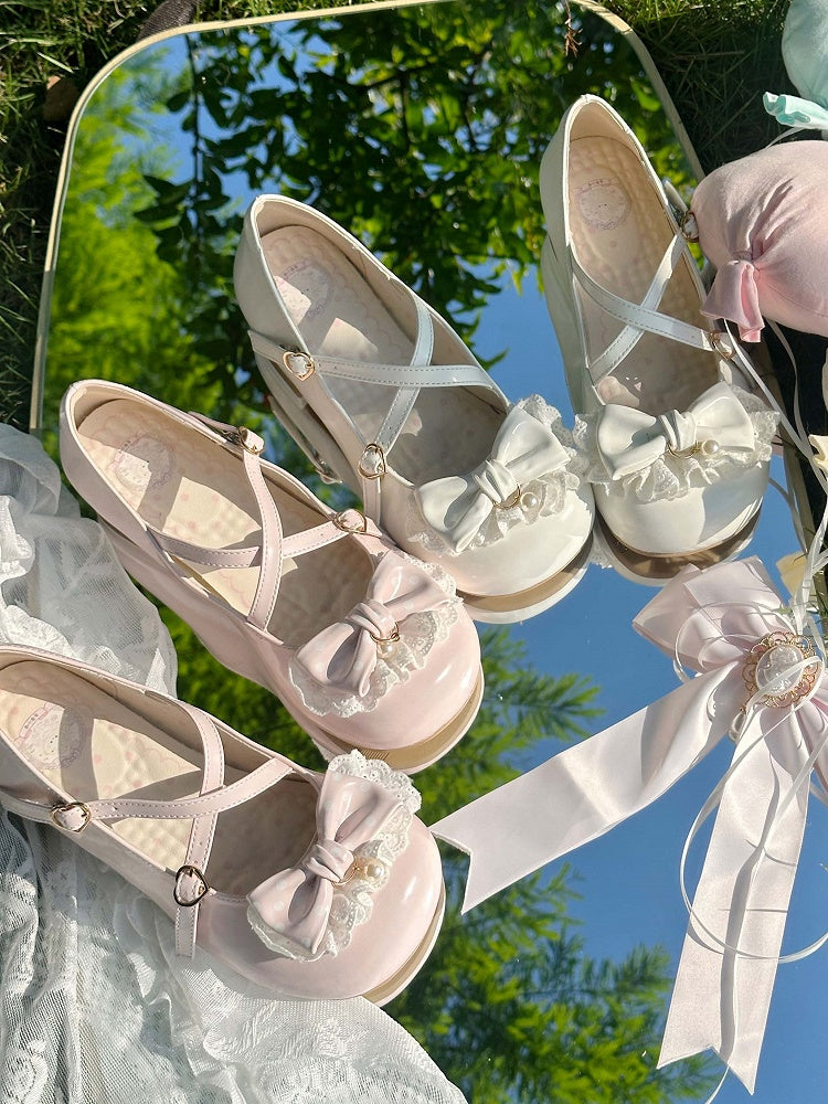 Heel Height Straps Dot Lolita with Polka Pink 2.5cm Sweet Shoes Crisscross Bow