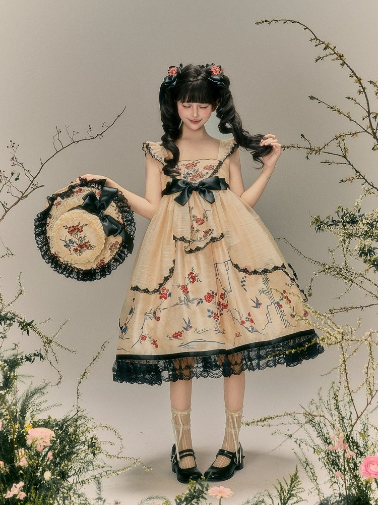 Black Bowknot Lace Vintage Hat with Floral Accents - Yimu Walnut