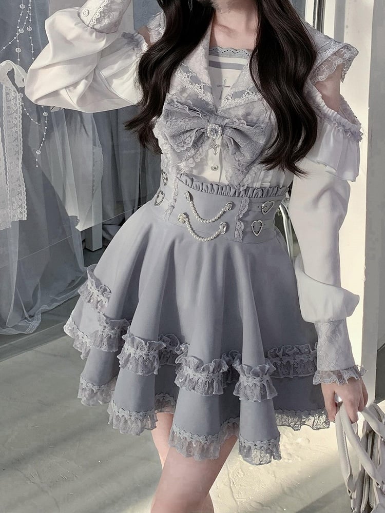 High-Waisted Skirt with Bead Chain and Lace - Ekomi