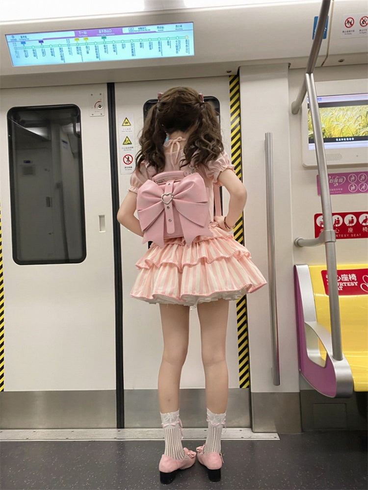 Bowknot Pink Large Backpack PU