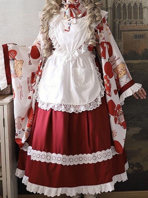 Bowknots Lolita White with Heart-Shaped Lace-Trimmed Pocket Apron and design