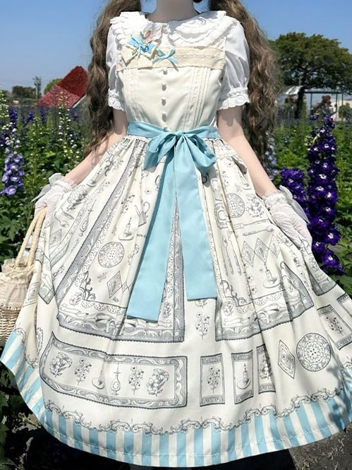 Classic Square Elegant Neckline Apricot Lolita with Print Dress