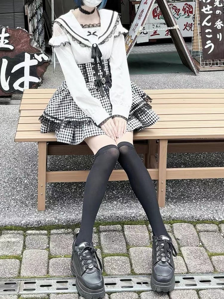 セルフタイデザインスカート クリスクロス ジライケイ ブラック/千鳥格子 ハイストラップウエストバック