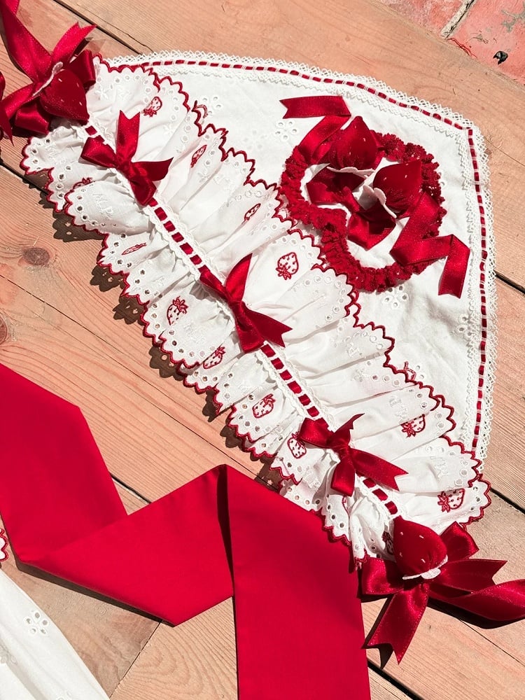 Red Triangle White Decorations Strawberry Headscarf Lolita with
