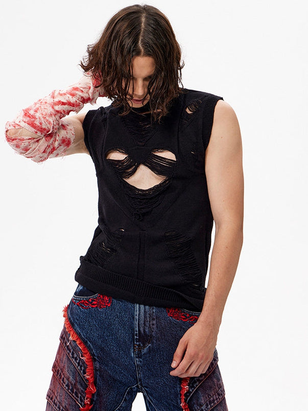 for with Vest Black Cutout Detail Men Sleeveless