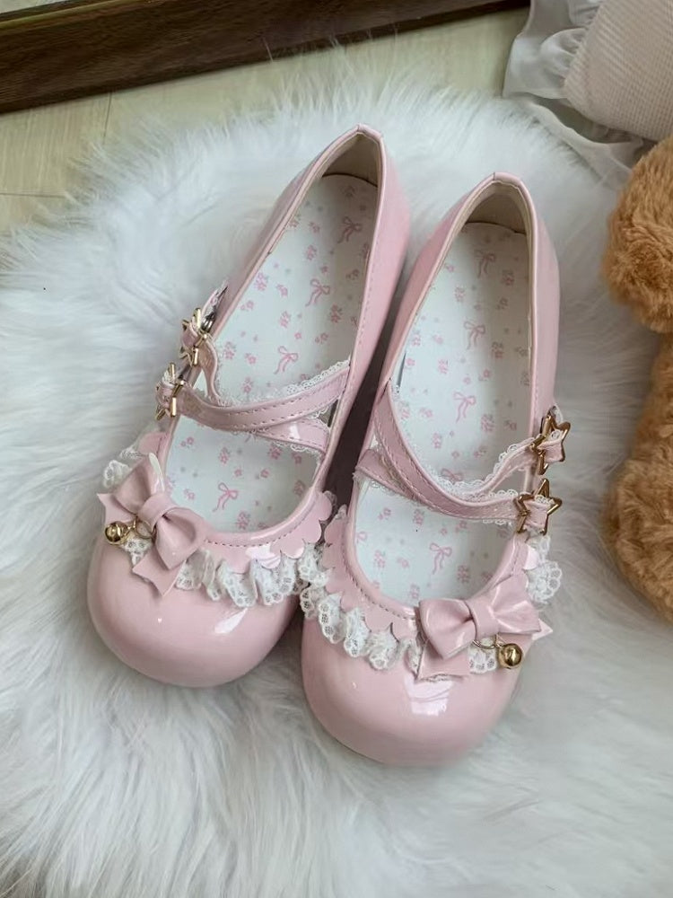 Star - PU Sweet Lolita Low Pink Heels with Closure Leather