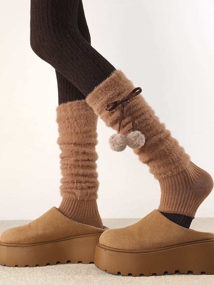 Pom-Pom Decoration Footed 4 Colors Warmers Leg Fuzzy