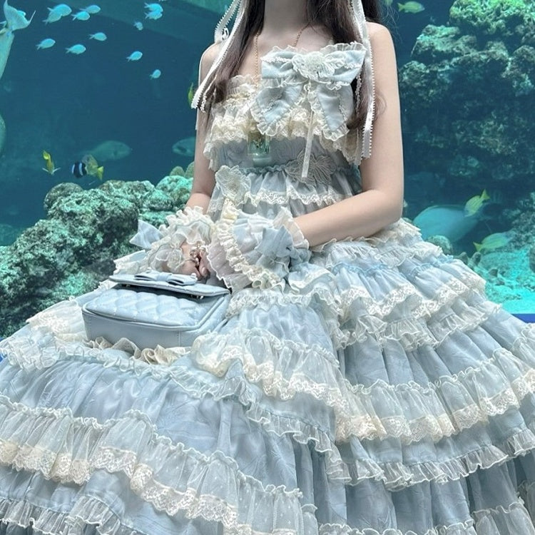 Stickerei Lolita Schleife und süße Borte Rosa/Blau/Grün Goldfisch Spitze Handgelenk Manschetten mit