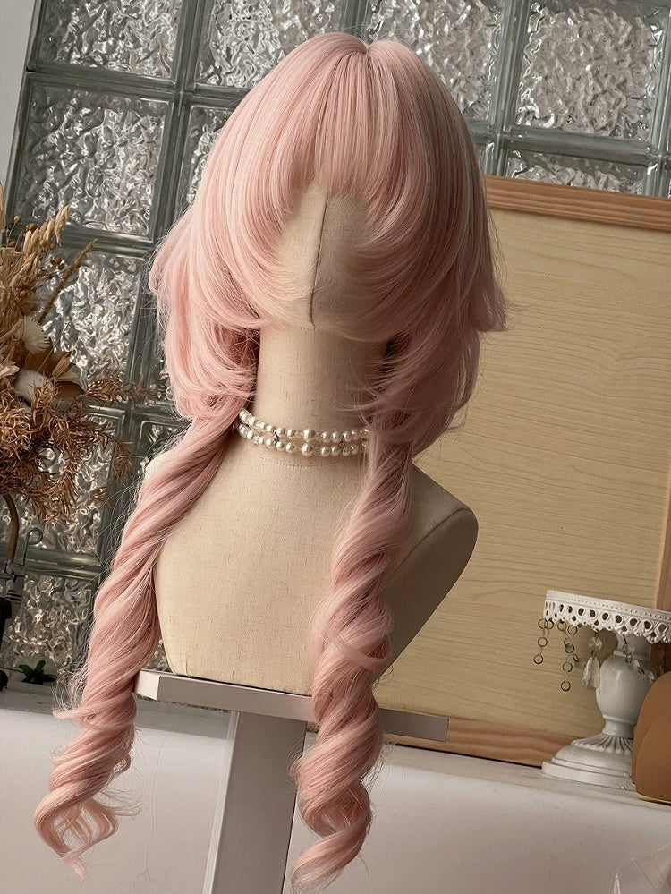 Pink 70cm Roman Curly Wig with Air Bangs - Alice Garden
