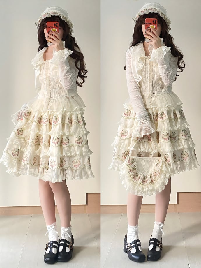 Cardigan Knitted Elegant Short Lolita White