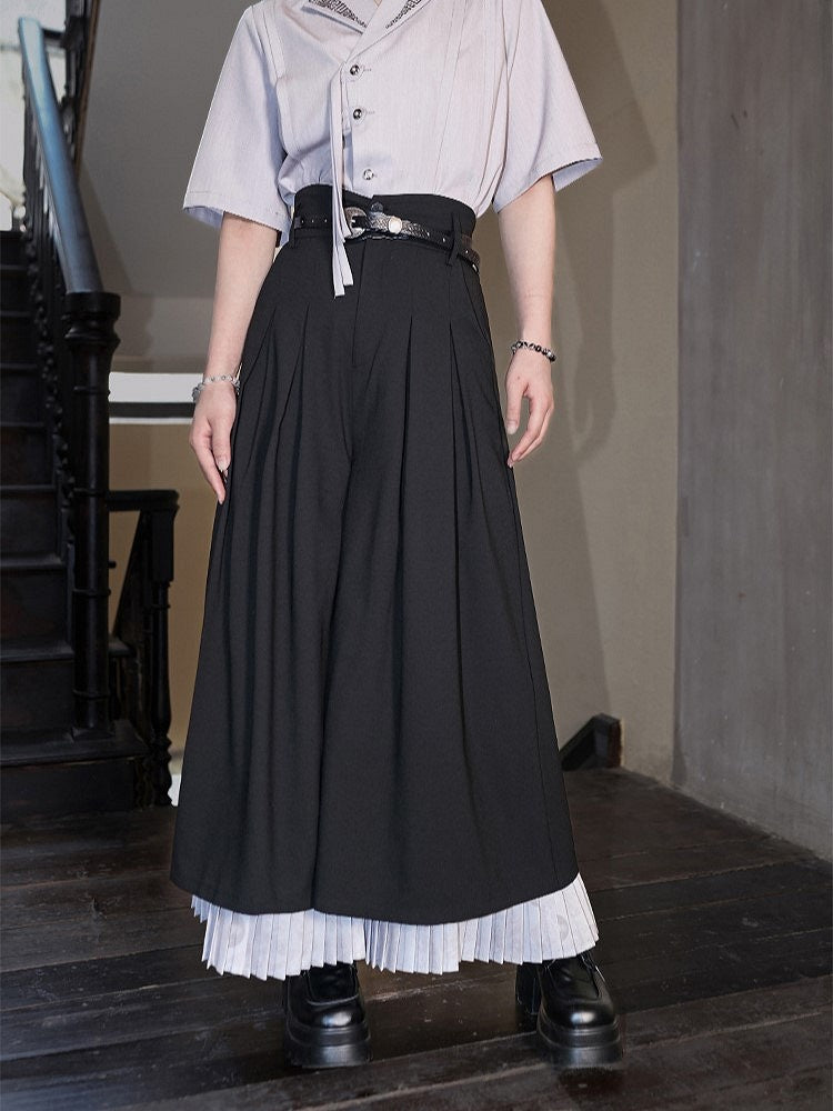 Black Pants with Regular/Thicken Cheongsam Gothic Hem Pleated Gray Wide-Leg