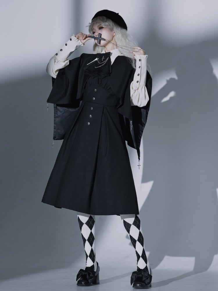 ブラック スクエアネック スリムフィット ウエスト デイリードレス