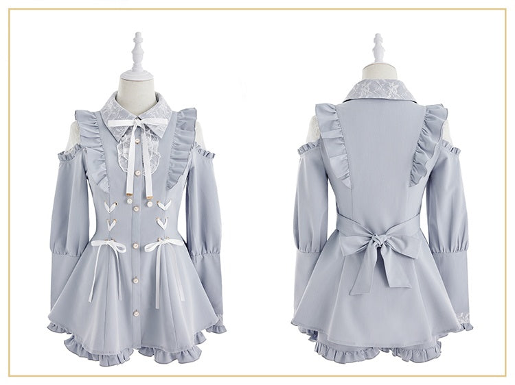 Jirai Ensemble: Kei Set with Alice Long Cut-Outs Shorts Top Sleeve Ethereal Blue Angelcore Shoulder