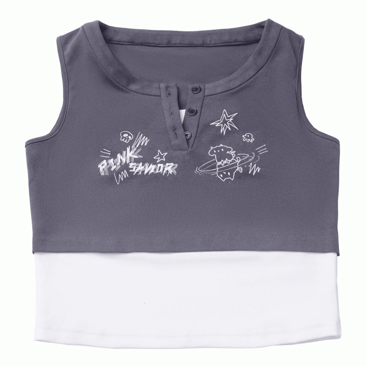 Graffiti Blue/Dusty Navy Top Two-pieces Blue/Dark Faux Print Tank Gray