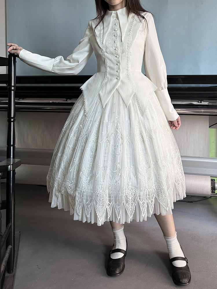 Sleeves Long Shirt Lolita White Collar Gothic Pointed Flat