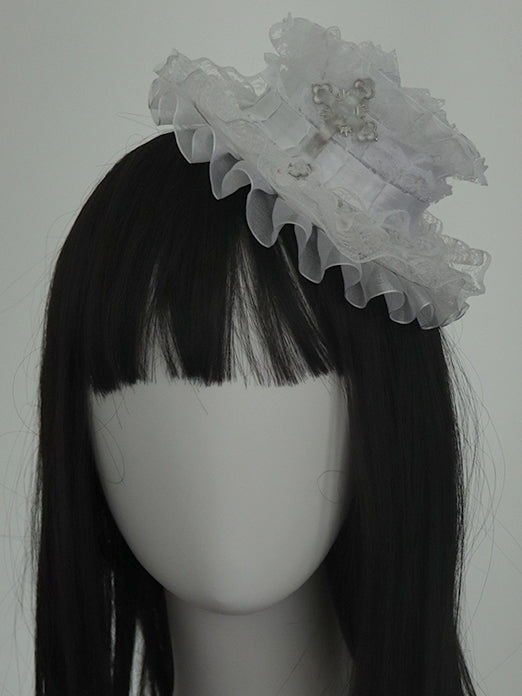 Cross White Lace Mini Hat Decorated Trim