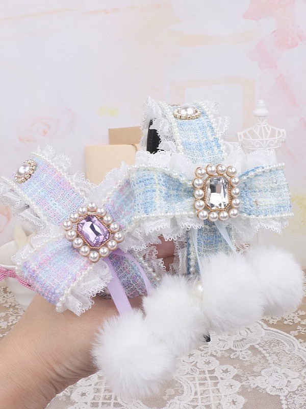 Tweed Bowknot Hairclip Set Options Jirai Color Kei KC 5