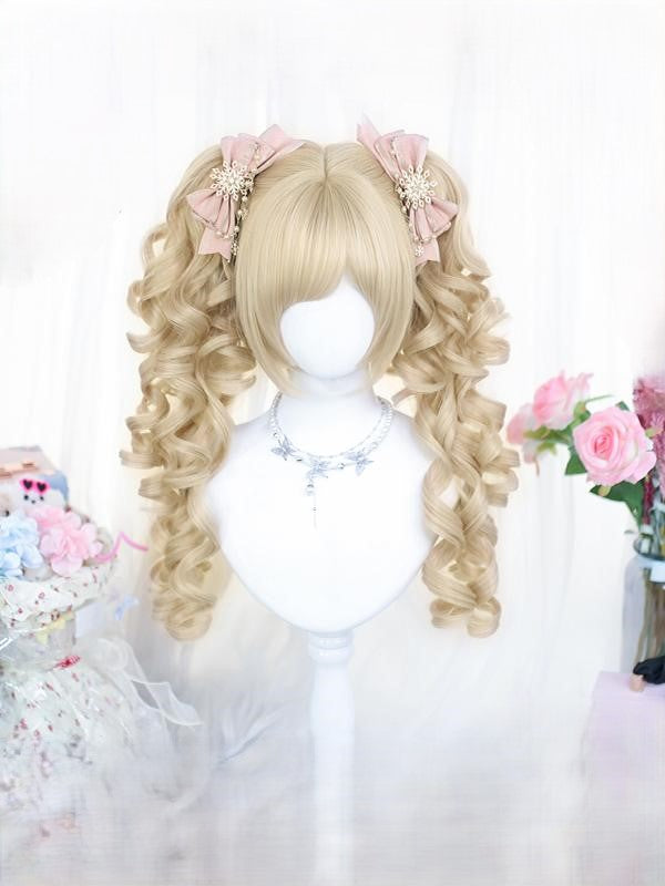 Wig Double 30CM Bob Ponytails Cut Curly Blonde With