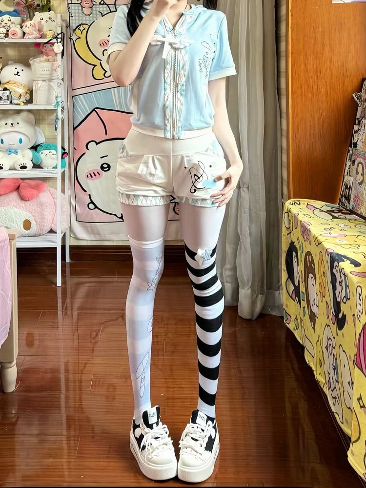 Weißes Muster Note Miusic Shorts Print Diamond