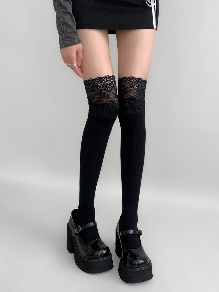 Lace Colors) Trim Ribbed (2 Over-the-Knee Stockings