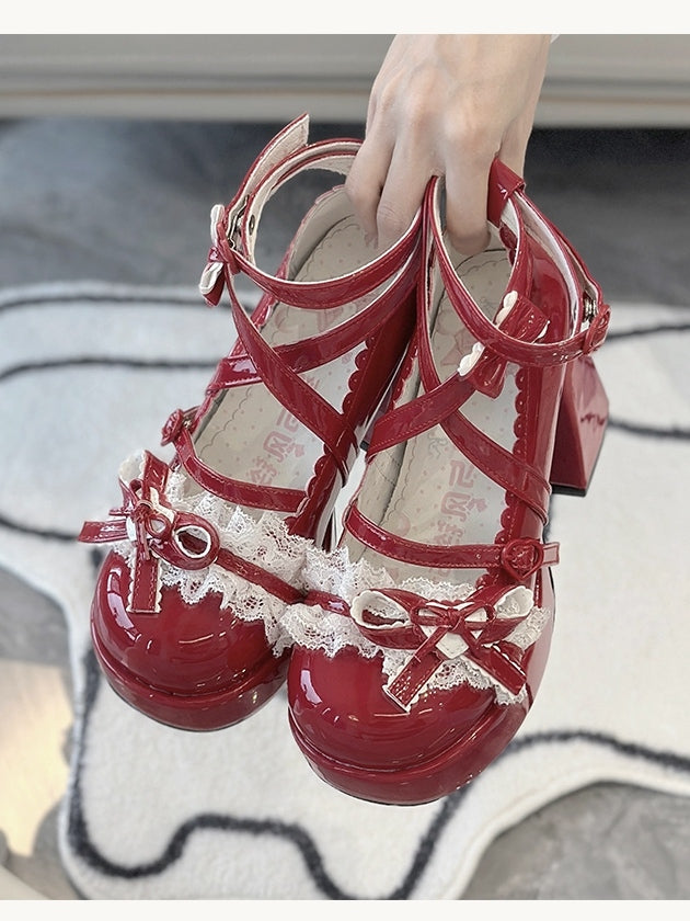 High Wine Heels Ruffled – Lolita Red Lace Dreamy