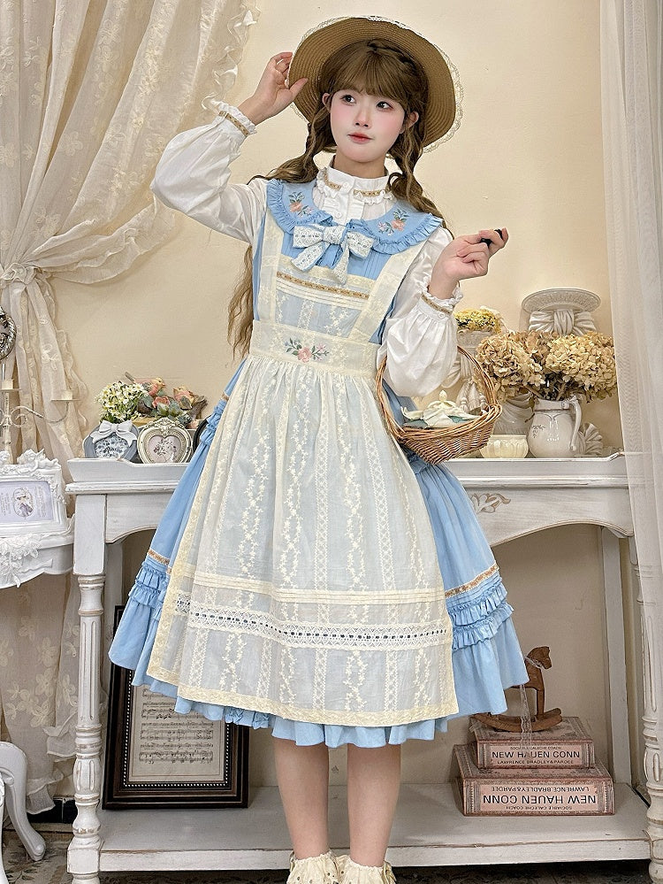 Embroidered Apron Floral Lolita Beige