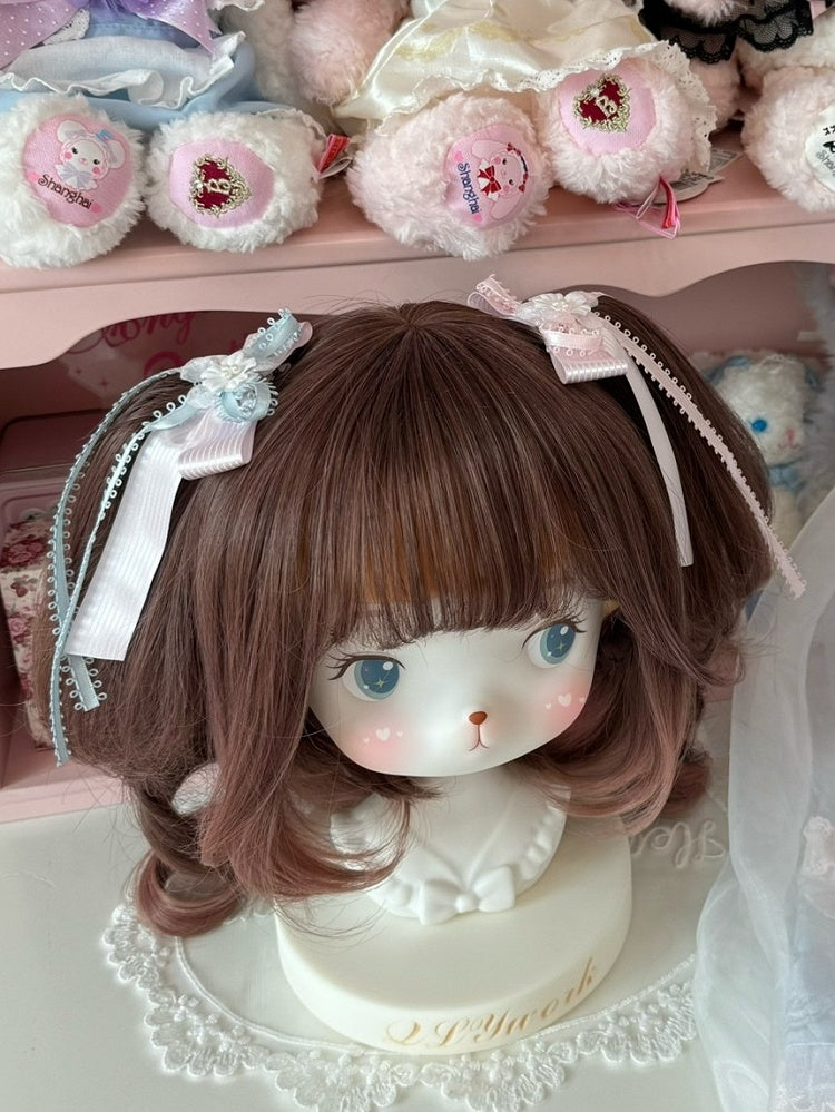 Design Beaded Floral Pink/BluePink Hairclip Bowknot Decorated