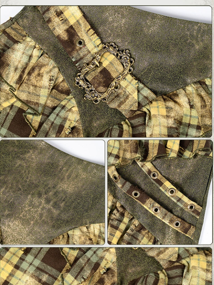 フォレストグリーンのチェック柄ハンカチヘムスカート