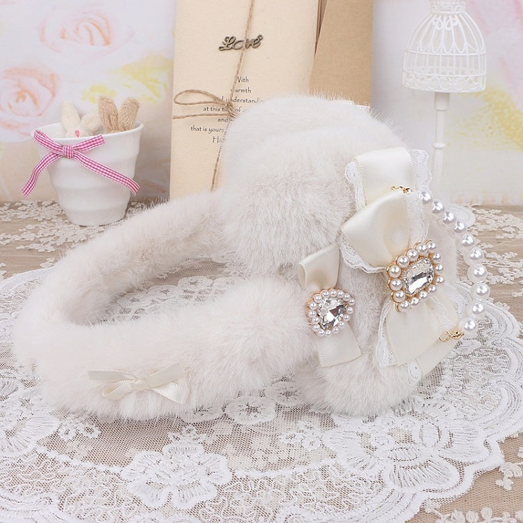 3 Earmuffs Bowknot Plush Options Jirai Rhinestone Pearl Color Kei