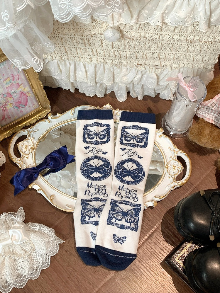 Color Pattern Socks + Cuff Butterfly 5 Detachable Bow Options Lace Calf