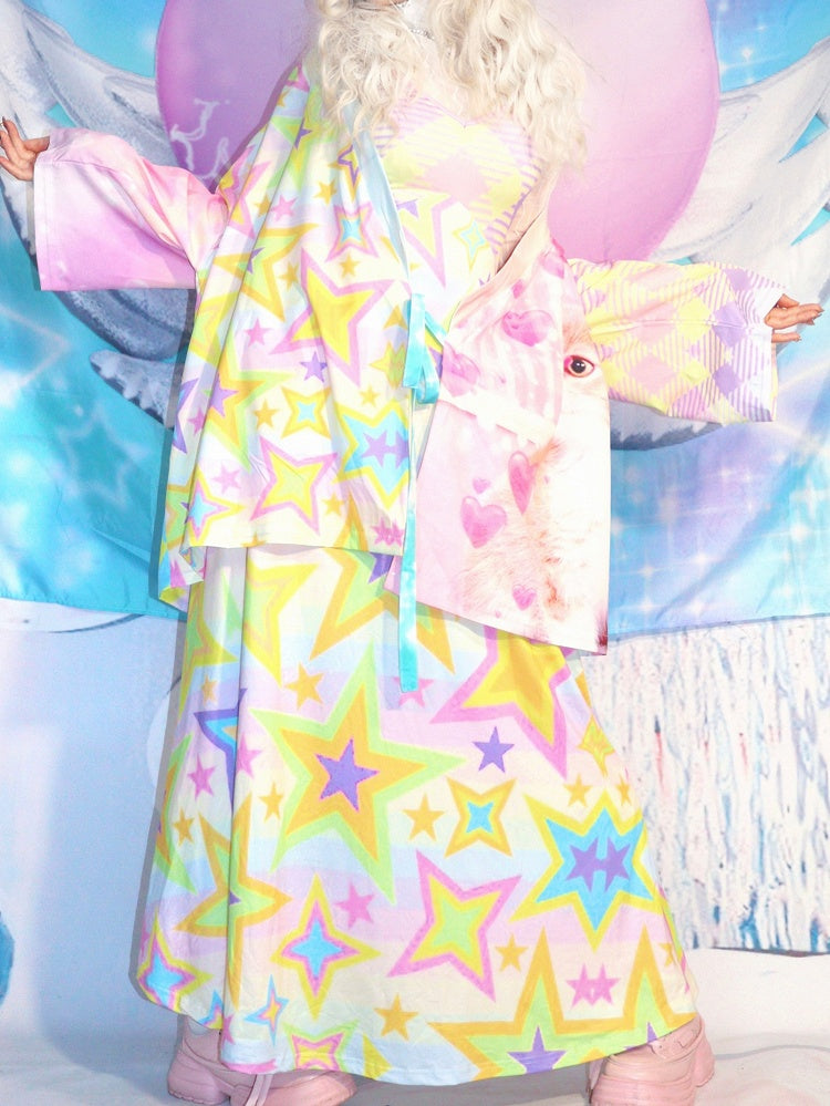 Macaroon Y2K Cami Dress with Star Prints and Striped Patterns