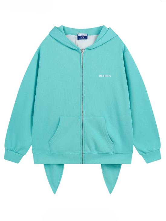 Hoodie Playful Ear with Green Details Long Bunny Zip-Up