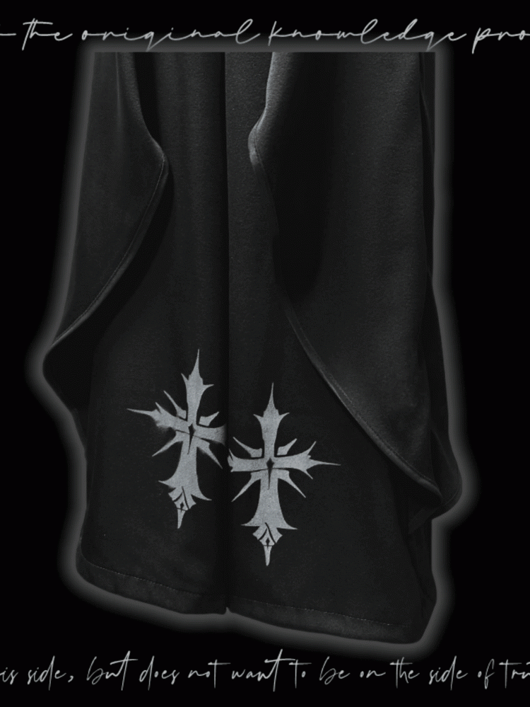 Saum Schwarze Hose mit weitem Bein und Kreuzdruck