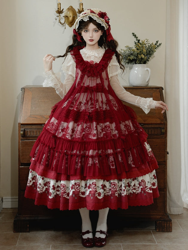 Details Ruffle and Pink Style Red Dots Bow Overdress Tulle House Trim