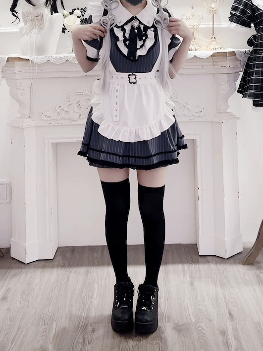 Set Kragen Dark Peter Blue Top Pan Kei Streifen Maid Shorts Jirai mit