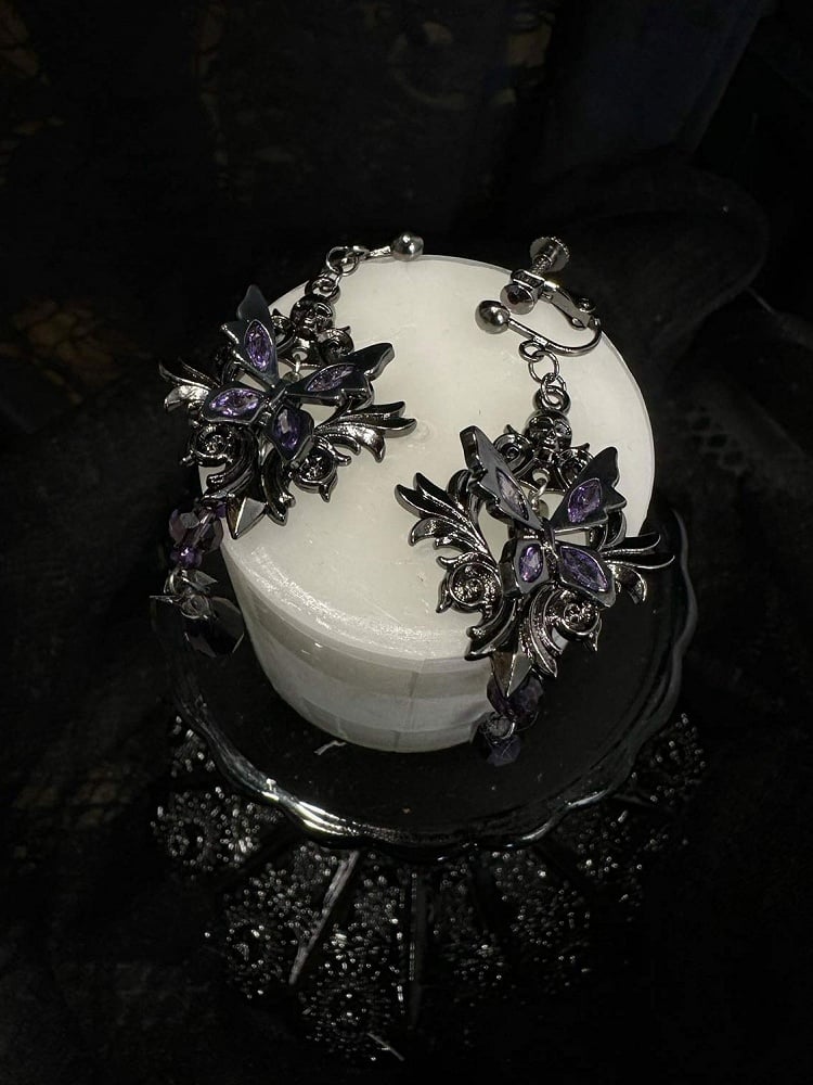 Rhinestone Butterfly Clips Purple Ear